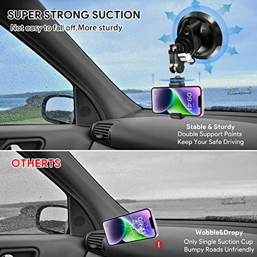 Reygeak Aluminum Light Cup Cup Month com suporte de telefone com 1/4 de linha, 360 ° Rotação Windshield Painel Mount para GoPro Hero 11 10 9 8 7 Insta360 X3 Acessórios de ação DJI