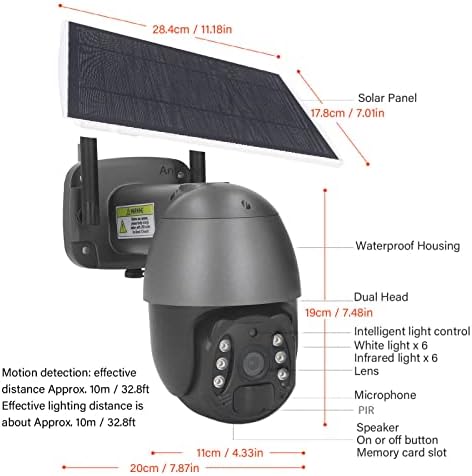 Câmera de vigilância de jeanoko, imagem solar sem fio 2MP Imagem 1080p Vídeo IP66 Câmera de segurança ajustável para detecção de detecção à prova d'água IP66 para o escritório