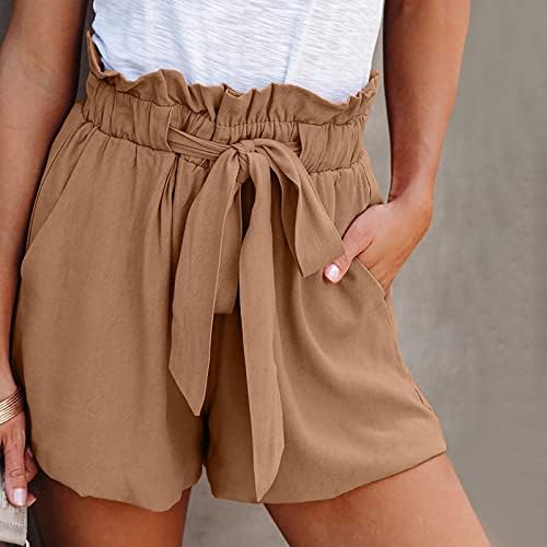 Shorts para mulheres na cintura alta shorts de pernas largas bowknot com cinto de verão shorts de praia