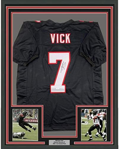 Emoldurado Michael Mike Vick autografado/assinado 33x42 Jersey de futebol preto de Atlanta
