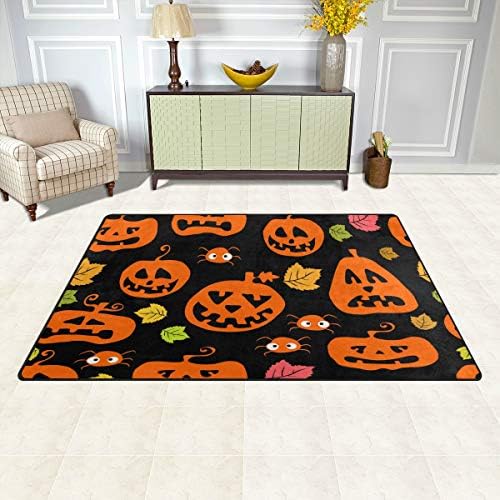 Tapete de área de halloween feliz alaza, goma engraçada fofa aranha folhas tapete de chão capacho não deslizamento para jantar de jantar decoração de quarto 60x39 polegadas