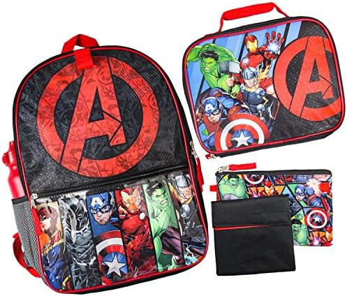 Marvel Avengers Superhero 5 Peças Backpack Lunch Tote Set