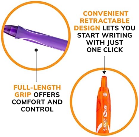 Bic Gel-Ocity Moda rápida seca Cenas de gel retrátil, ponto médio, conjunto de canetas de gel de 8 contagens, canetas de gel colorido com aderência de comprimento total, as cores podem variar