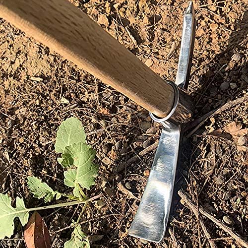 Zoom.lz Garden Pick Ax para cavar a luta de ação para ervas daninhas Ferramenta de enxada, enxada de aço inoxidável com maçaneta de madeira, enxada de picareta pequena para jardinagem ， solo solo, enxadas de jardim eixos de colheita de ferramentas de ferramenta eixos