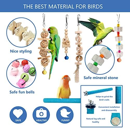 SysMashing 22 Packs Bird Birkeet Cockatiel Toys, papagaio para mastigar brinquedos pendurados com sinos seguros, gaiola de pássaro