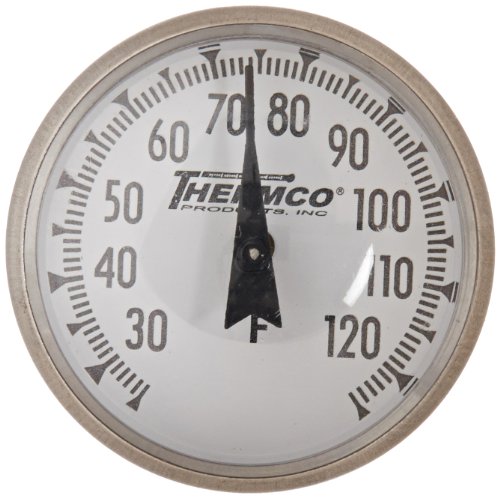 Thermco Accp125f Termômetro de bolso bi-metal, tamanho de dial de 1 , haste de 5 com tampa, faixa de 25 ° a 125 ° F, divisão de 1,0 ° F, imersão de 2 de 2