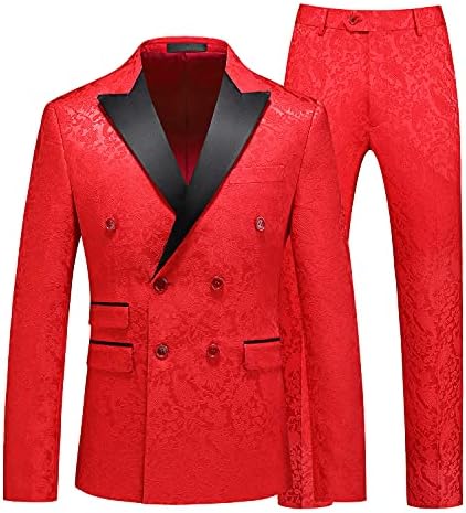 MOGU Mens 2 peças Tuxedo Double Basted Slim Fit Jacquard Floral Vintage Groomsmen Wedding Prom Terno