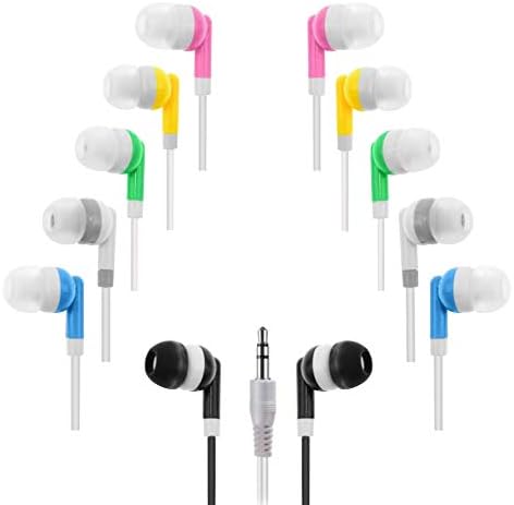 Deal Maniac 50 Pacote com fones de ouvido com fio de várias cores de cor, fones de ouvido, fones de ouvido descartáveis,