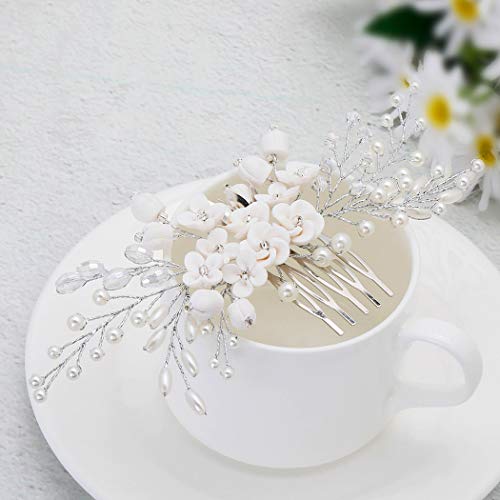 BARGIRL CASEMANTE Branco Flor de pente de pente de pente de cristal no noivo