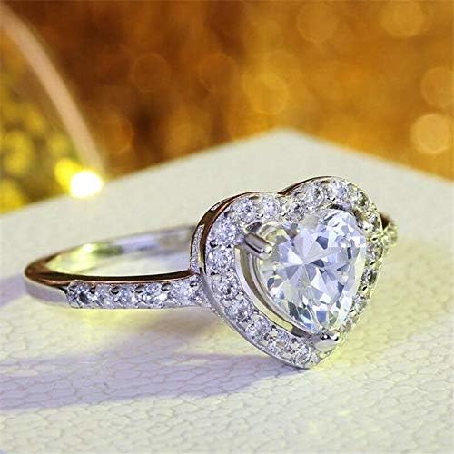 Aura jóias prateadas cz anel de coração de noivado feminino conjuntos de noiva anéis de casamento