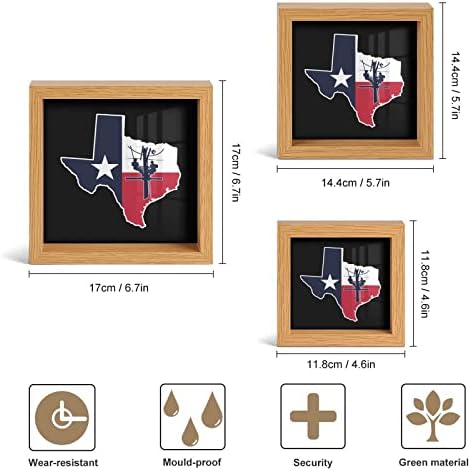 Esboço do estado do Texas com o atacante de madeira da bandeira de 3 quadros de fotos com vidro para casa de desktop