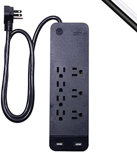 Protetor de surto de saída GE Pro 7, 2 portas USB, cordão de extensão de 3 pés, preto, 37054 e tira com proteção de