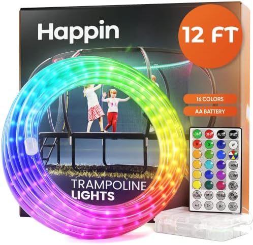 Luzes de trampolim LED 12 pés com controle remoto, 16 cores e 4 modos, luzes à prova d'água para trampolim para diversão
