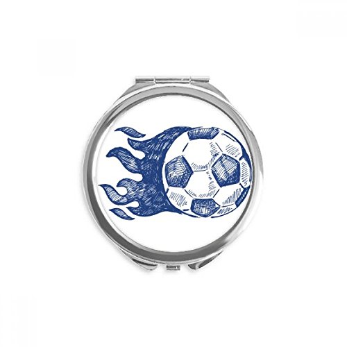Futebol Blue Pattern Pattern Soccer Mão compacta espelho redondo vidro portátil de bolso