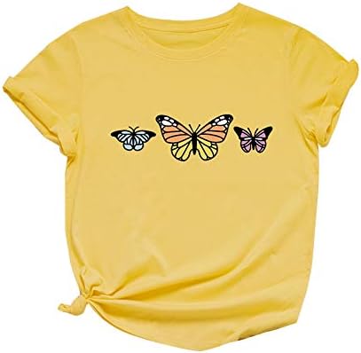 Camisas femininas dos namorados de grandes dimensões de mangas curtas impressão borboleta o pescoço camiseta solta blusas de verão para meninas
