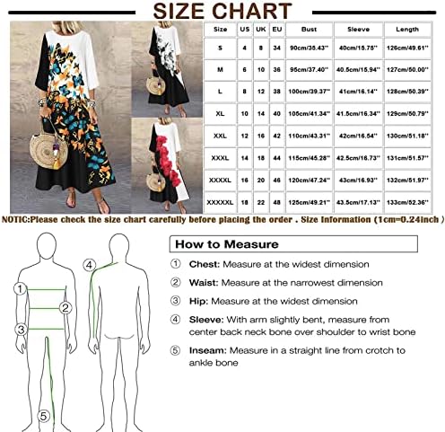 Dressão de verão FARRARN BOHO, Moda Women Rould Poscond Print Casual Dress de manga média solta vestido longo