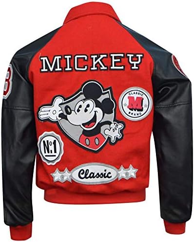 MJ Mickey Wool & Leather Red Varsity Jacket