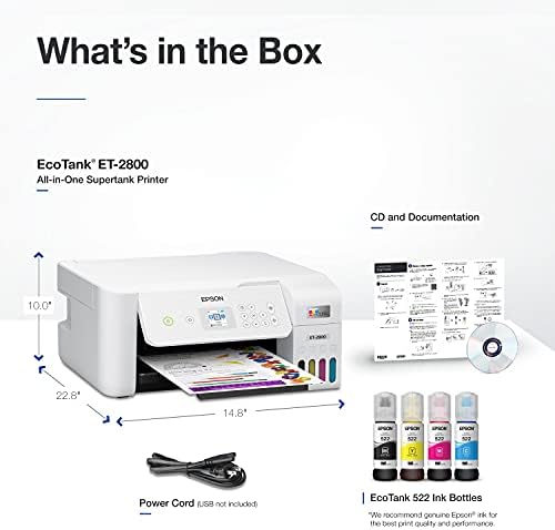 EPSON ECOTANK ET-2800 Wireless Color All-in-One Cartuck-Free Tank Printer com digitalização e cópia-A impressora caseira básica