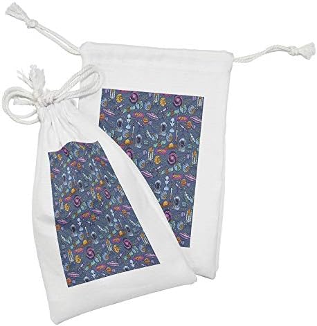 Conjunto de bolsas de tecido de astronauta de Ambesonne de 2, esboço astronômico colorido Estrelas dos planetas elementos