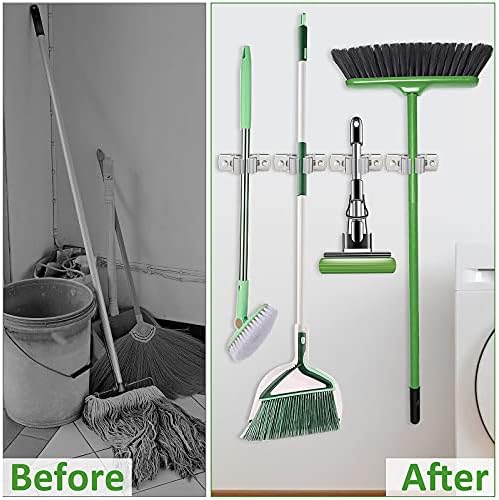 Broom e Mop Suport Montagem de parede Montagem pesada aço inoxidável portador de vassoura montada na parede Organizador de vassouras de jardim de jardim de garagem para garagem rack