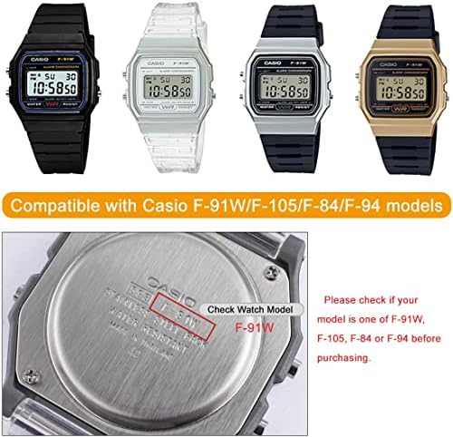 Banda de relógio de substituição de Lijinlan para Casio F-91W/F-105/F-84/F-94, Soft TPU Sport Strap for Casio F91W Watch Watch Watch