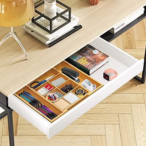 Organizador de gavetas expansível de bambu Pipishell, organizador de talheres ajustável com divisores removíveis, bandeja de talheres perfeita para cozinha, banheiro, escritório, quarto