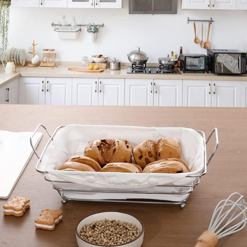 Cesta de cesta de pão cesta de pão de aço inoxidável com revestimento removível de mesa de mesa de fruta que serve cesto de