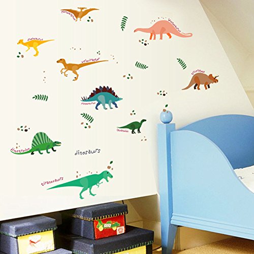Desenho animado de parede de parede de dinossauros fofos decalques de adesivo removível de parede, crianças infantis, quarto