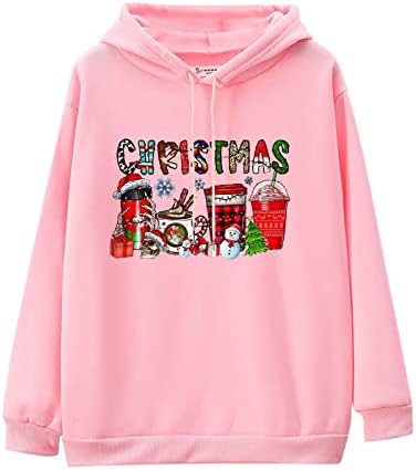 Ladies de Natal Casual Color Solid Color Manga Longa Moletom com capuz Petite Sweethirts for Women