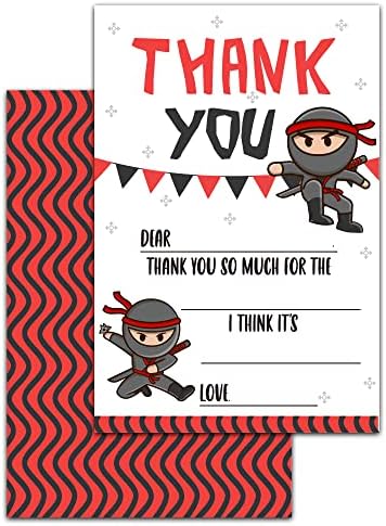 Cartões de agradecimento de aniversário MUMEED com envelopes, Ninja Red preenche os cartões de agradecimento em branco, conjunto