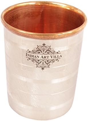 Indian Art Villa Handmade Steel Copper Pitcher Jug 44 oz, 9 copo de copo de vidro ...