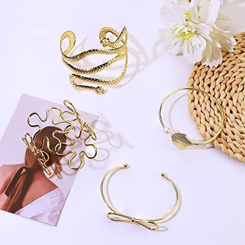 Ubgicig 8pcs braço de braço de braço pulseira de faixa de braço para mulheres prata bobina de ouro aberta faixa de pulseira de