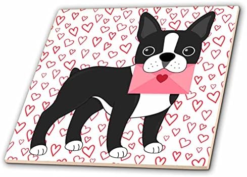 3drose Cassie Peters Valentines - Red Hearts Boston Terrier Valentine - Tiles