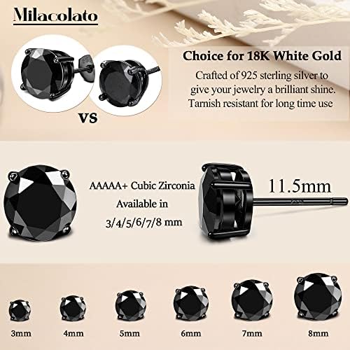 Milacolato Cubic Zirconia Brincos para homens | 18k Brincos de prata de prata esterlina de ouro branco de 18k |