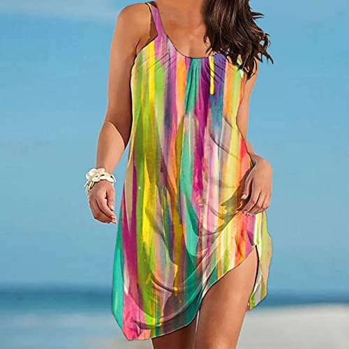 Vestido de vestido midi de verão de verão 2023 para mulheres, impressão colorida, mini vestido fluxo de praia tshirt Spring Coverp