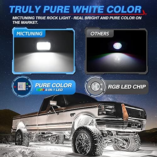 Luzes de rocha LED de MictUning Q1 RGBW, Luz de LED Pure Color 8 vagens Underglow Neon Multicolor Lighting com Kit de