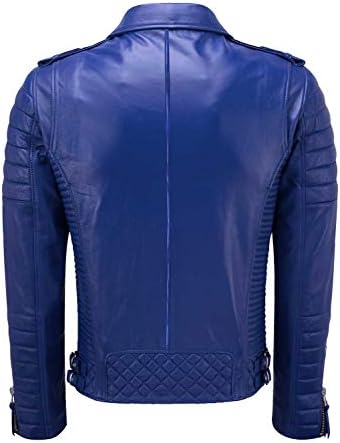 Skinoutfitfit Genuine Café Racer motocicleta jaqueta de couro azul real