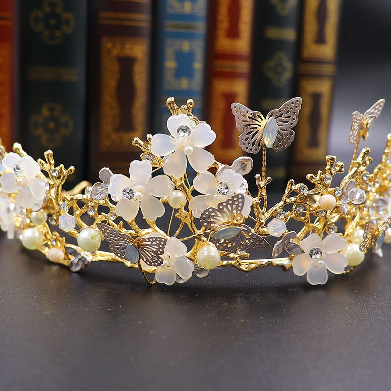 Bartosi Rhinestone coroa a rainha da borboleta dourada da coroa Tiara Crown Bride Princesa Tiara Crown Crystal Bands Acessórios para mulheres e meninas