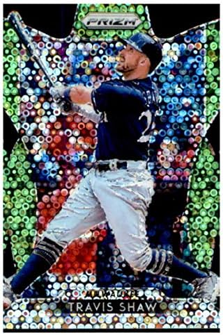 2019 Panini Prizm Lime Green Donut Circles Prizm 197 Travis Shaw Milwaukee Brewers Baseball Card