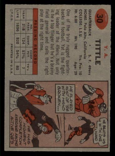 1957 Topps 30 Y.A. Tittle San Francisco 49ers ex 49ers LSU