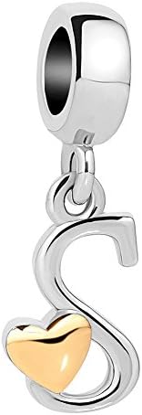 QueenCharms inicial A-Z Letter Charme Golden Heart Alphabet Dangle Contas para pulseiras e colares