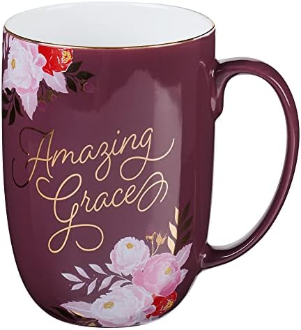 Caneca de café da Christian Art Gifts: Amazing Peony Floral - Inspirational Hymn, 15 oz, roxo