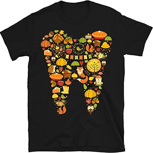 Camisa de esquadrão dental de Ação de Graças, tee dental pupmkin, presente de dentista de Halloween, odontológico assustador, tripulação