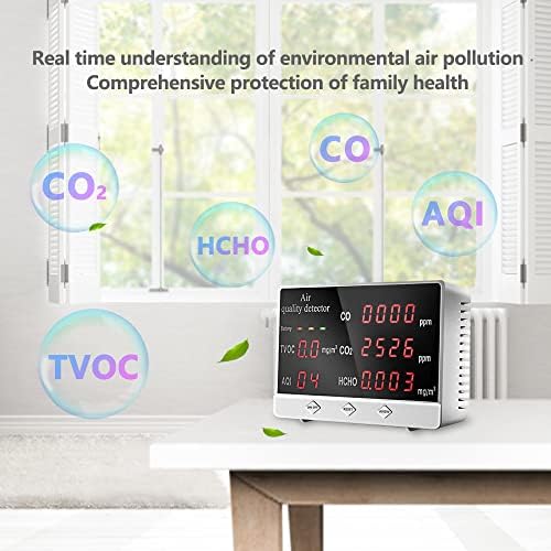 Monitor de qualidade do ar testador preciso para CO2 formaldeído tvoc pm2.5/pm10 Detector de gás de ar multifuncional Dados em tempo real e gravação de valor médio para o escritório em casa e várias ocasiões-prateadas