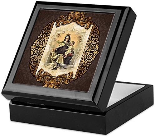 Cafepress Nossa Senhora do MT Carmel Box, caixa de jóias de madeira acabada, caixa de lembrança forrada de veludo