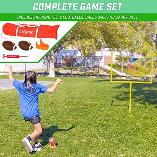 Gosports Football Field Goal Post Set com 2 bolas de futebol e tee de chute - gol de campo de tamanho real para crianças e adultos - 6 pés ou 8 pés