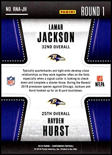 2018 Panini Concenders Números redondos RNA-JH Hayden Hurst/Lamar Jackson Baltimore Ravens RC ROOKIE NFL Futebol Trading Card