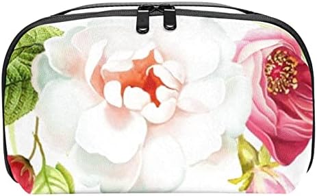 Rosas brancas e rosas vermelhas Bolsa de maquiagem Zipper Travel Travel Organizador cosmético para mulheres e meninas