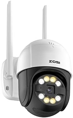 Zosi 2K Wi -Fi PTZ Câmera de segurança ao ar livre, câmera de vigilância para residências de 3MP PAN/TILT, detecção de veículos de pessoa, rastreia automática humana, áudio de 2 vias, visão noturna em cores, sirene da luz de inundação, cartão SD e armazenamento em nuvem