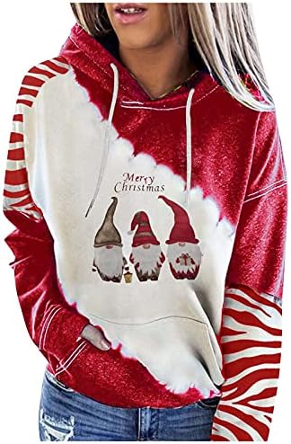 Sorto de Natal para mulheres colorblock redondo pescoço de manga comprida suéter casual lazer fofo top